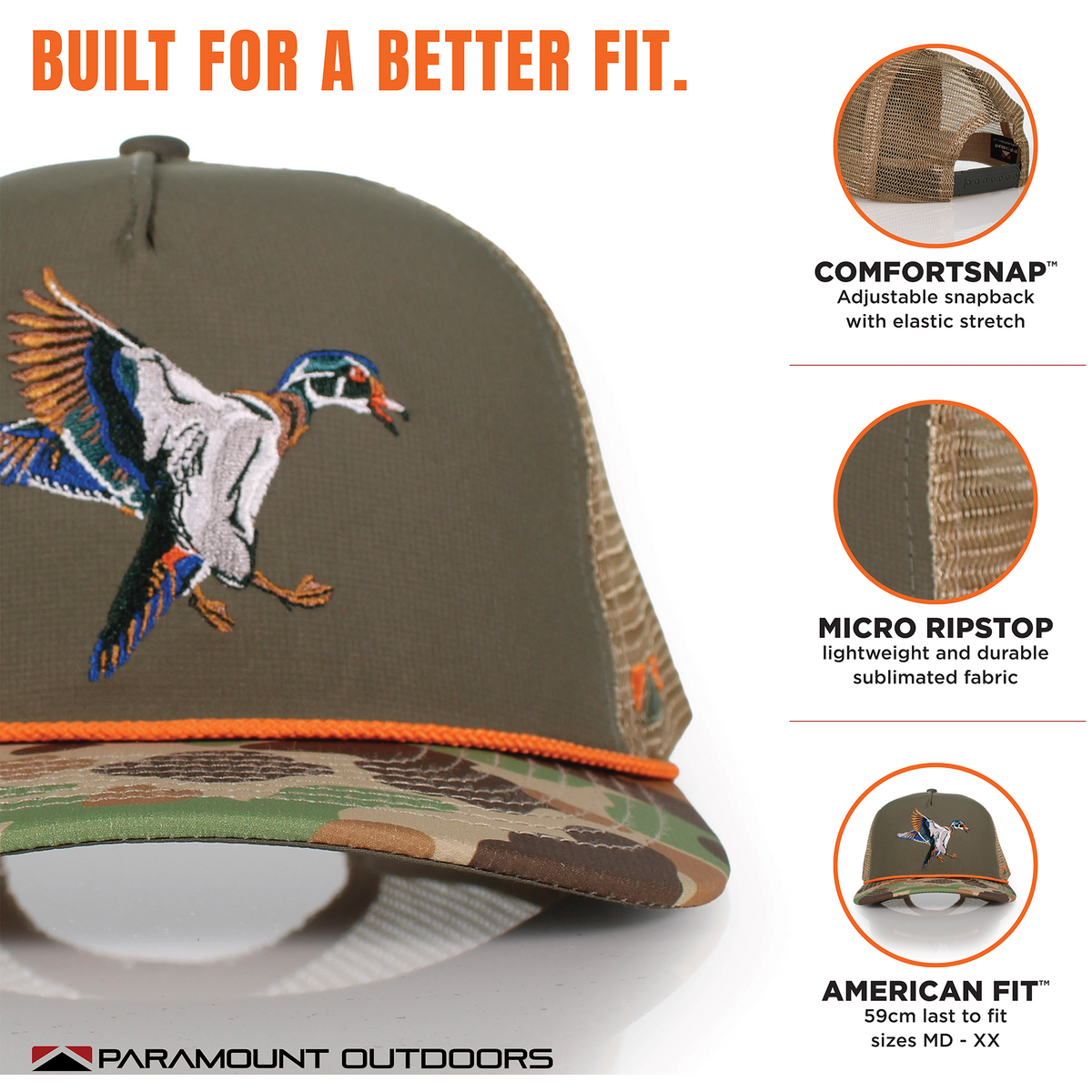 Wood Duck Hat Rope Cap 5-Panel Ridgeline Mesh Back