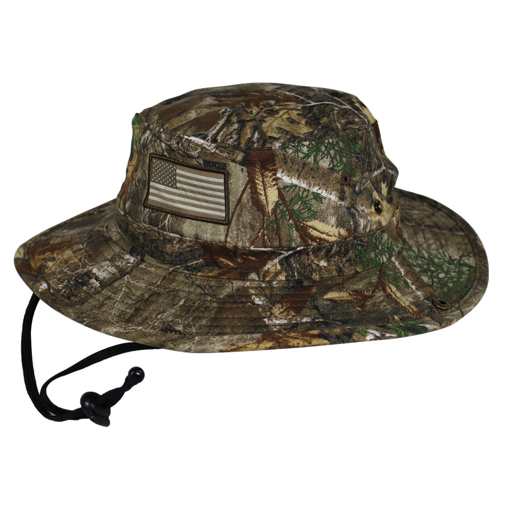 Patriot Full Brim Camo American Flag Bucket Hat (Floats)