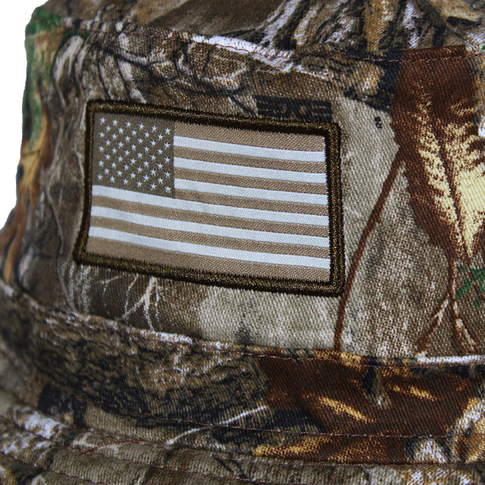 Patriot Full Brim Camo American Flag Bucket Hat (Floats)