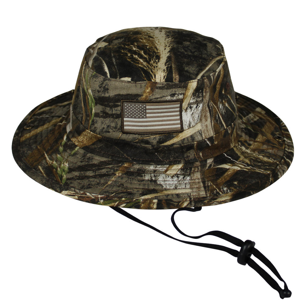 Patriot Full Brim Camo American Flag Bucket Hat (Floats)