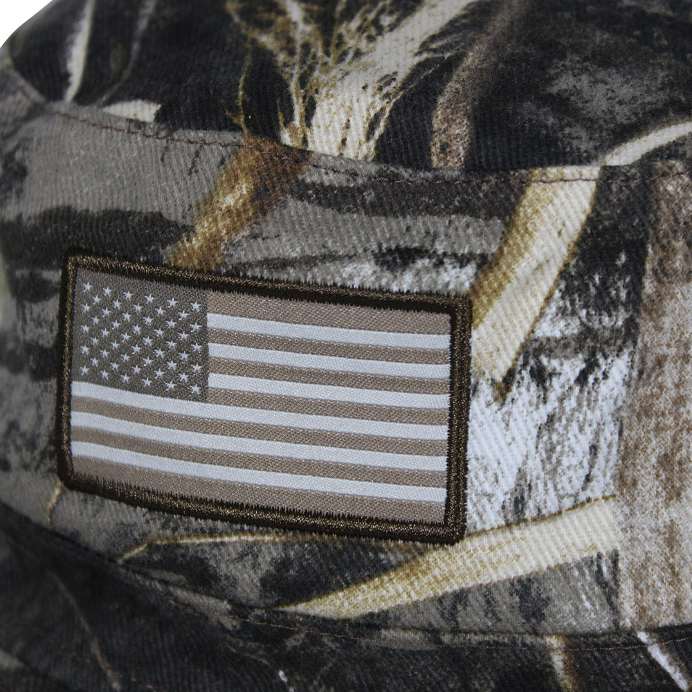 Patriot Full Brim Camo American Flag Bucket Hat (Floats)