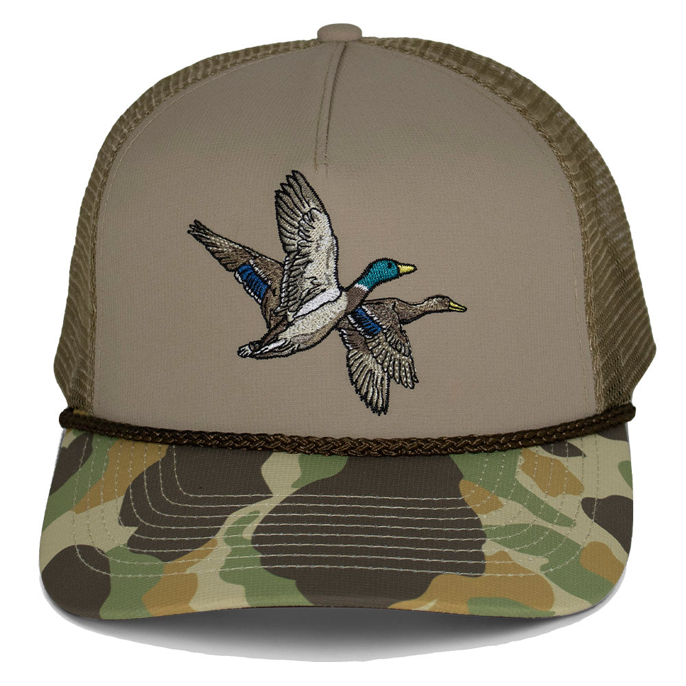 Mallard Drake Pair Old School Camo 5-Panel Trucker