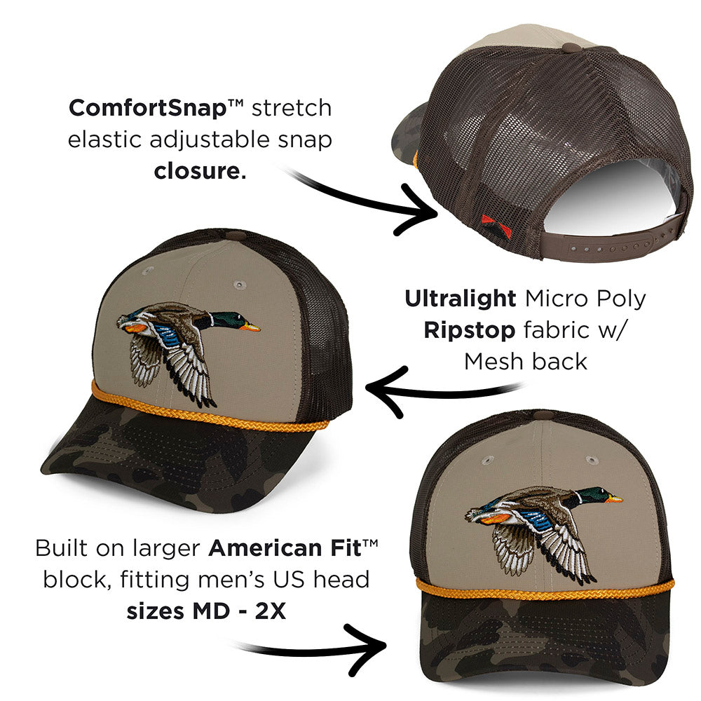 Drake Mallard Duck Hat 6-Panel Mesh back Rope Cap