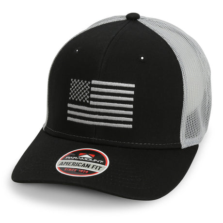 American Flag Black Mesh Back Snapback Cap