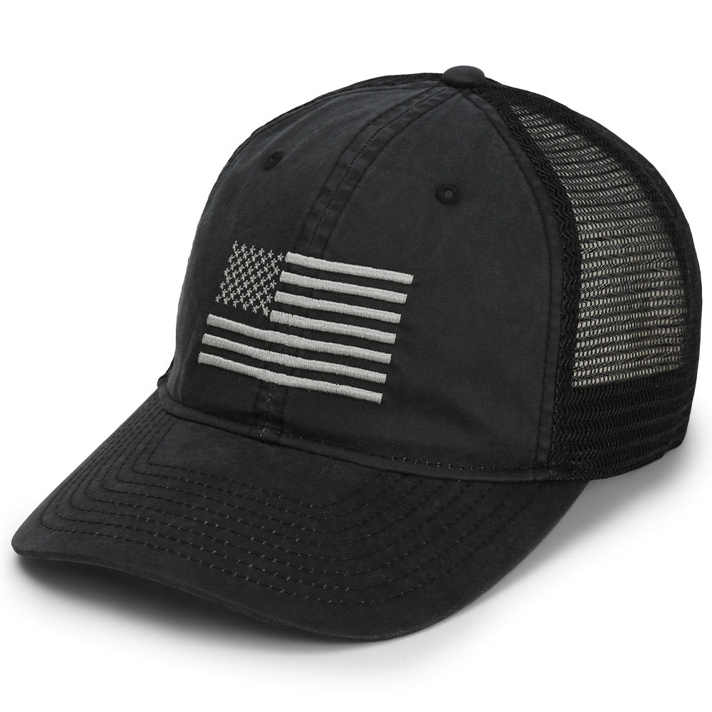 Waxed Cloth American Flag Mesh Back Hat