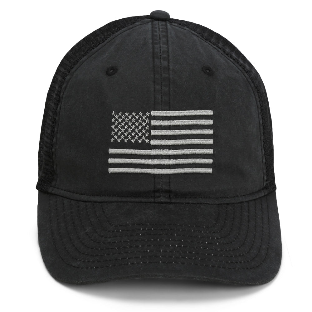 Waxed Cloth American Flag Mesh Back Hat