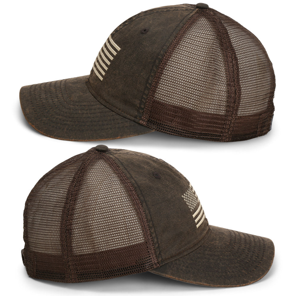 Waxed Cloth American Flag Mesh Back Hat