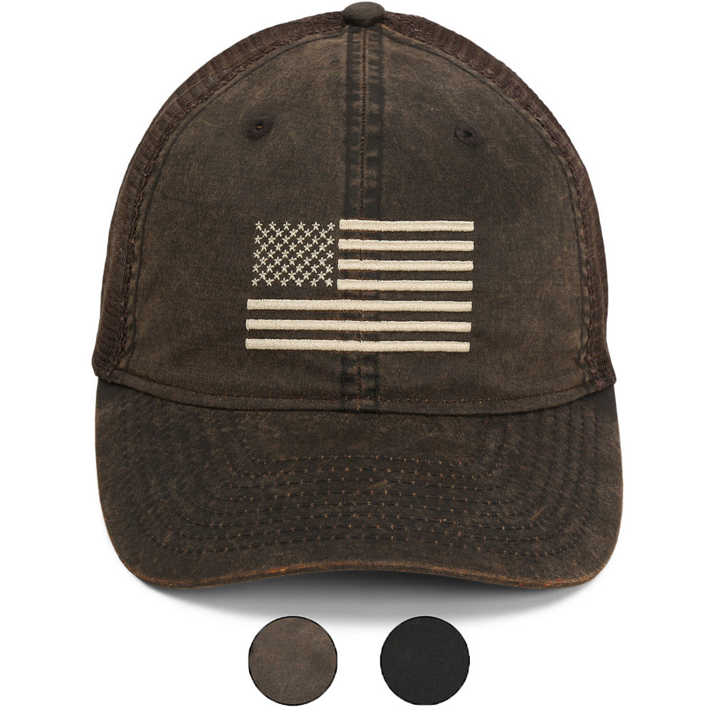 Waxed Cloth American Flag Mesh Back Hat