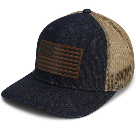 Denim Mesh Back American Flag Leather Patch Hat