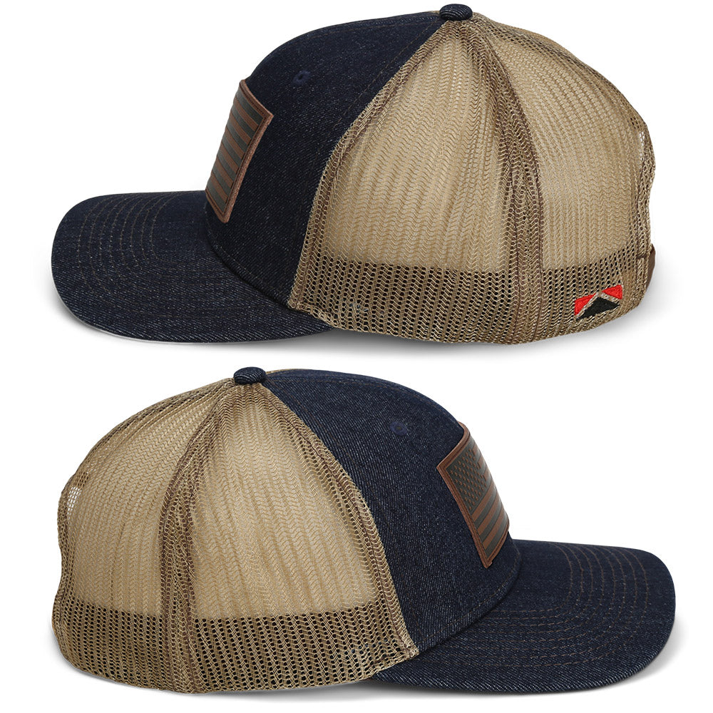 Denim Mesh Back American Flag Leather Patch Hat
