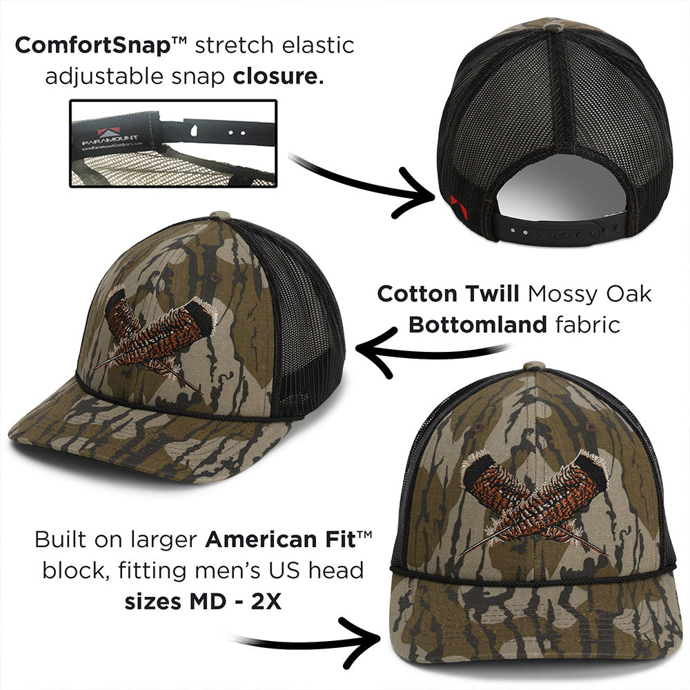 Mossy Oak Bottomland Turkey Feather Meshback Cap