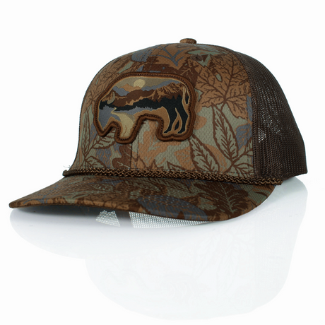 Sunset Bison Buffalo Meshback Rope Cap