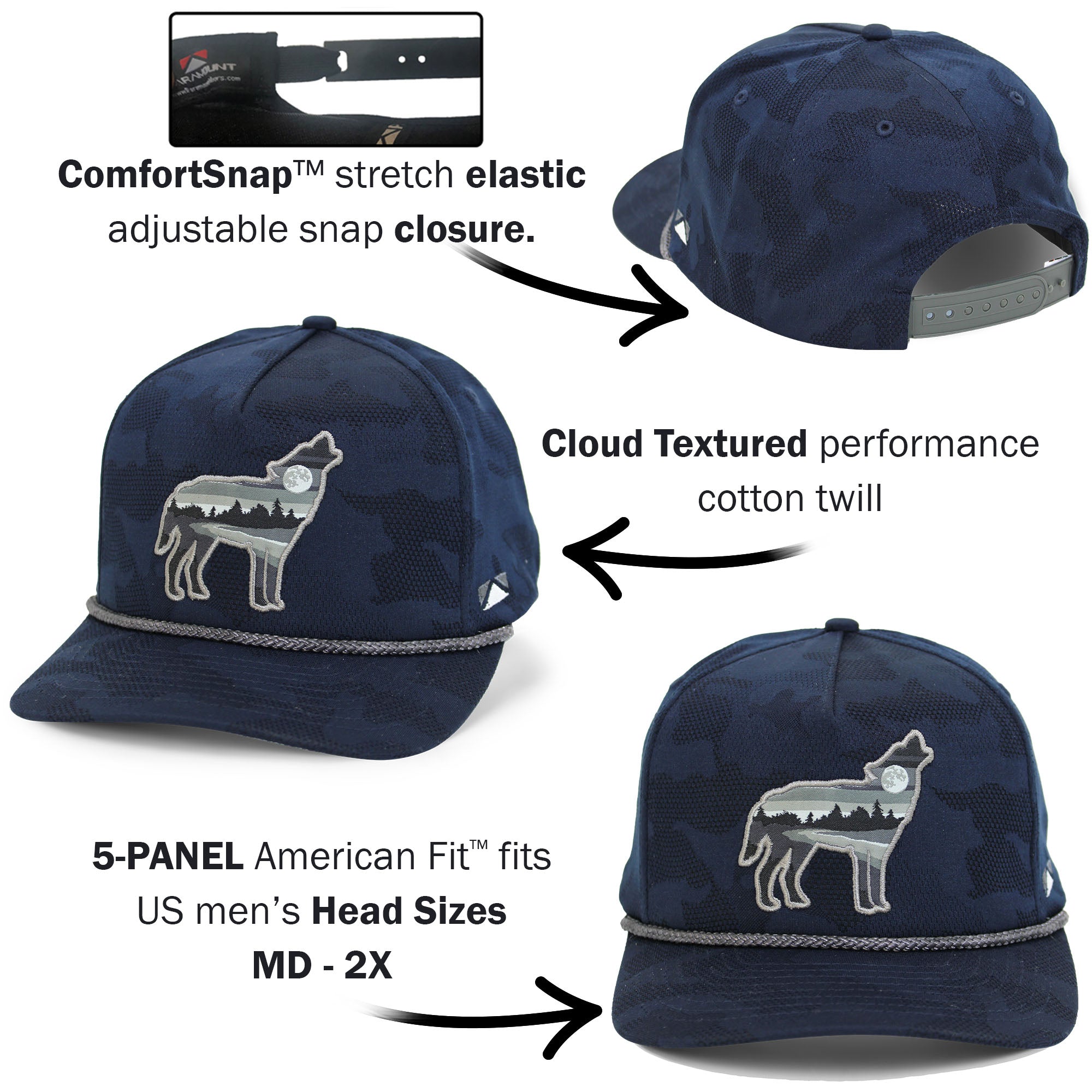 Bushido Wolves 5 Panel Hat DarcSport 】BUSHIDO WOLF HEAD 5 PANEL
