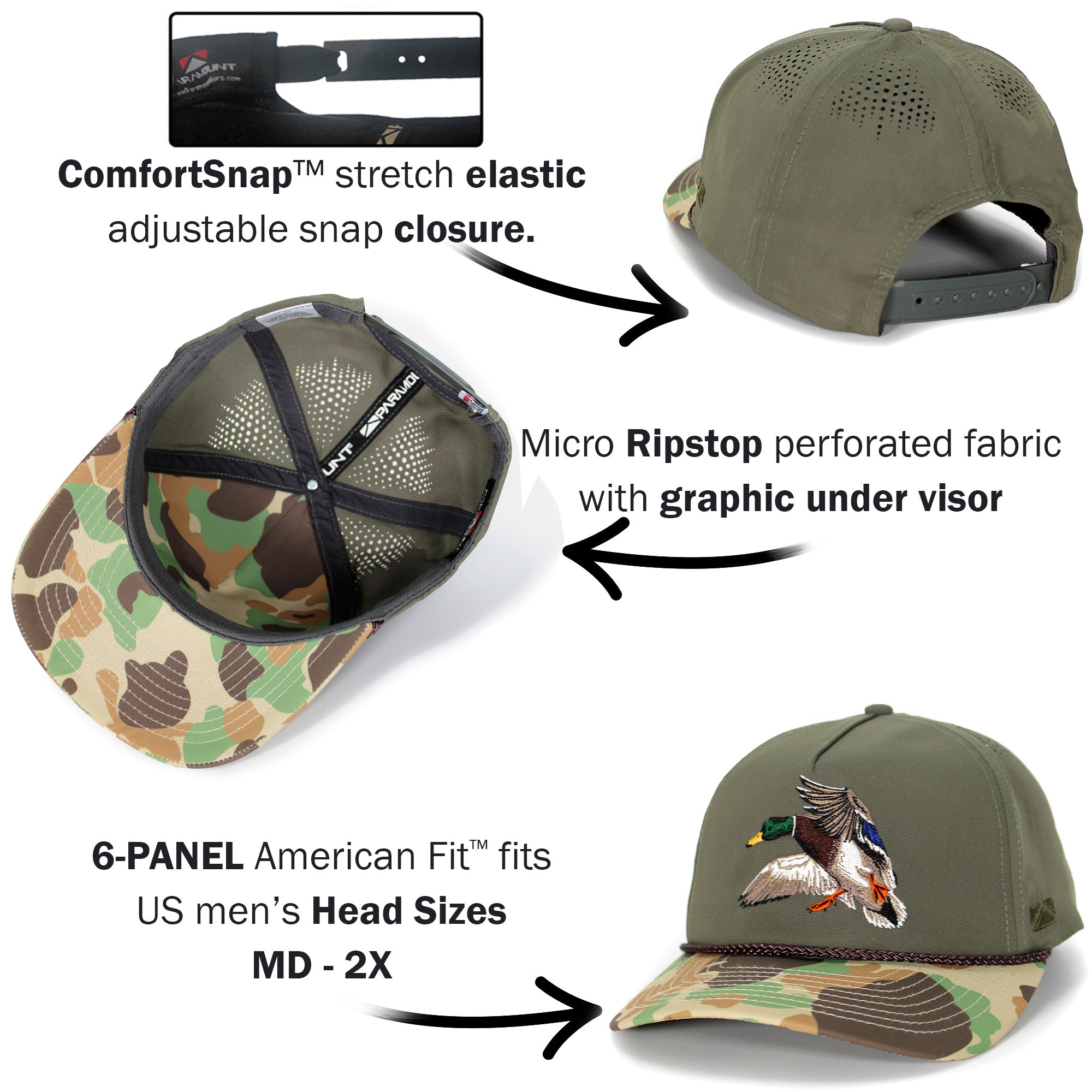 Wood Duck Hat Rope Cap 5-Panel Ridgeline Mesh Back - Paramount