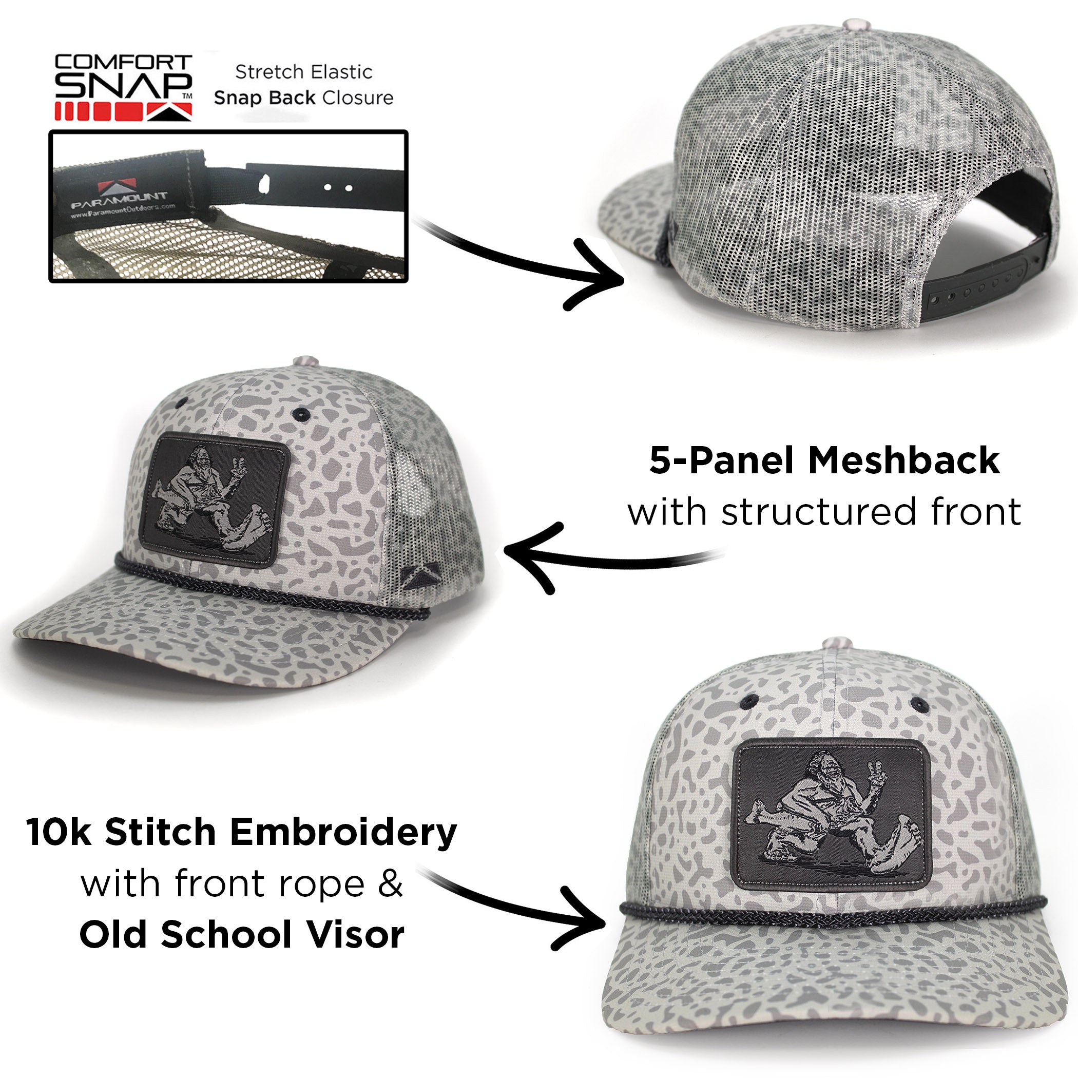 Big Foot Bass Squatch Fishing 6-Panel Rope Cap Grey - Paramount