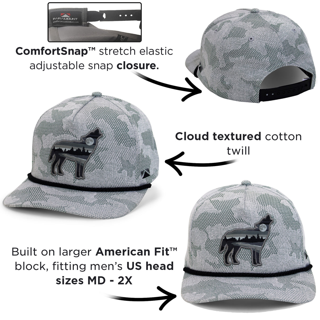 Wolf Howl Cloud Texture 5-Panel Rope Cap