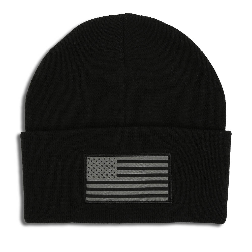USA American Blackout Tactical Flag Beanie – Embroidered Acrylic, Unisex