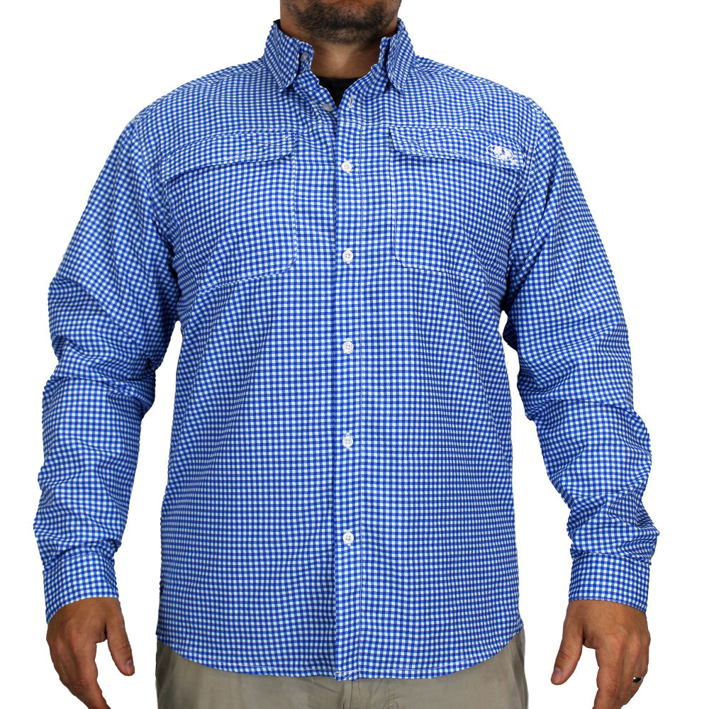 EAG Elite Button Down Big Blue Long Sleeve Fishing Shirt