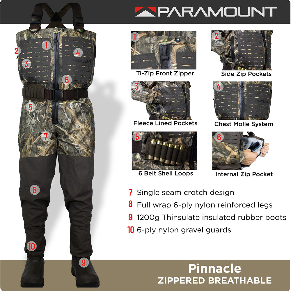 PINNACLE Zippered Breathable Camo Wader 1200g - Paramount Outdoors