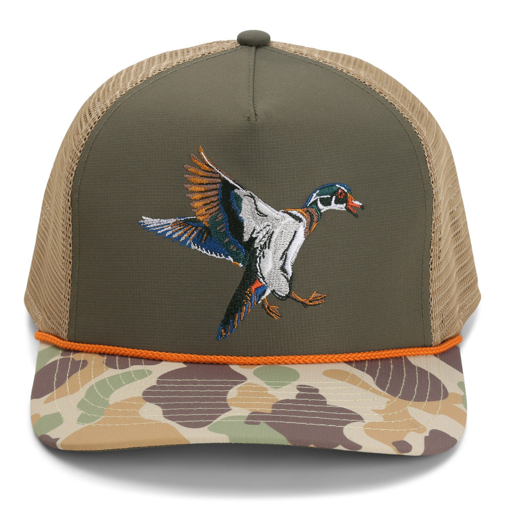 Wood Duck Hat Rope Cap 5-Panel Ridgeline Mesh Back Paramount