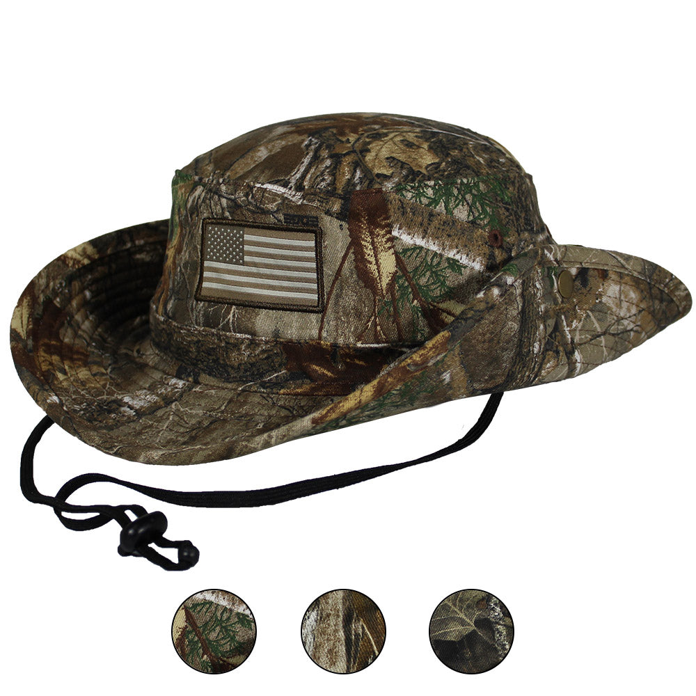 Patriot Full Brim Camo American Flag Bucket Hat (Floats