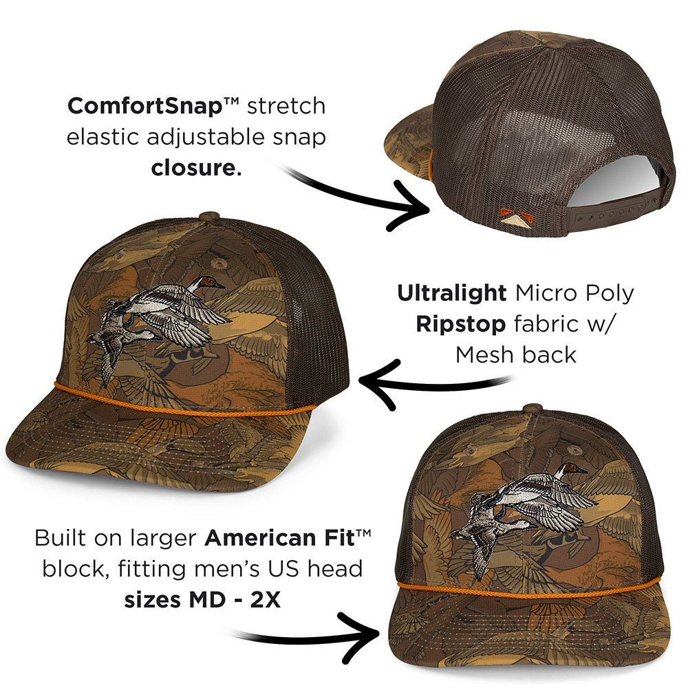 Pintail Pair Duck Hat Waterfowl Print 6-Panel Rope Cap Pintail Pair Duck Hat Waterfowl Print 6-Panel Rope Cap