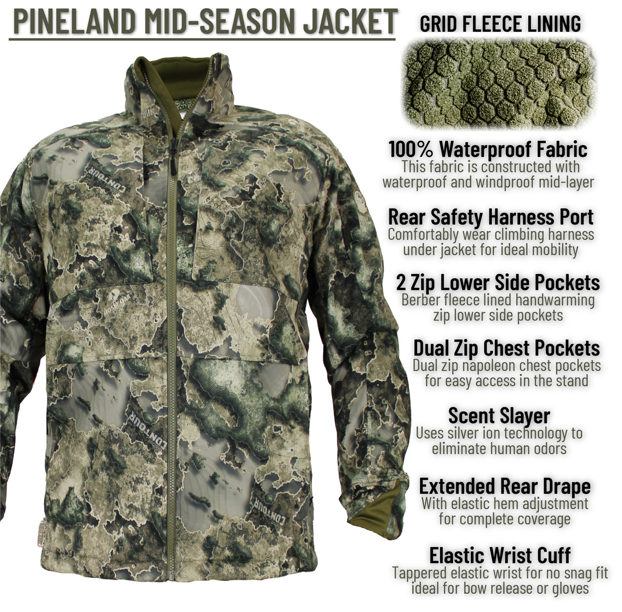Pineland Mid-Season Grid Fleece Lined 4 Pocket Camo Jacket