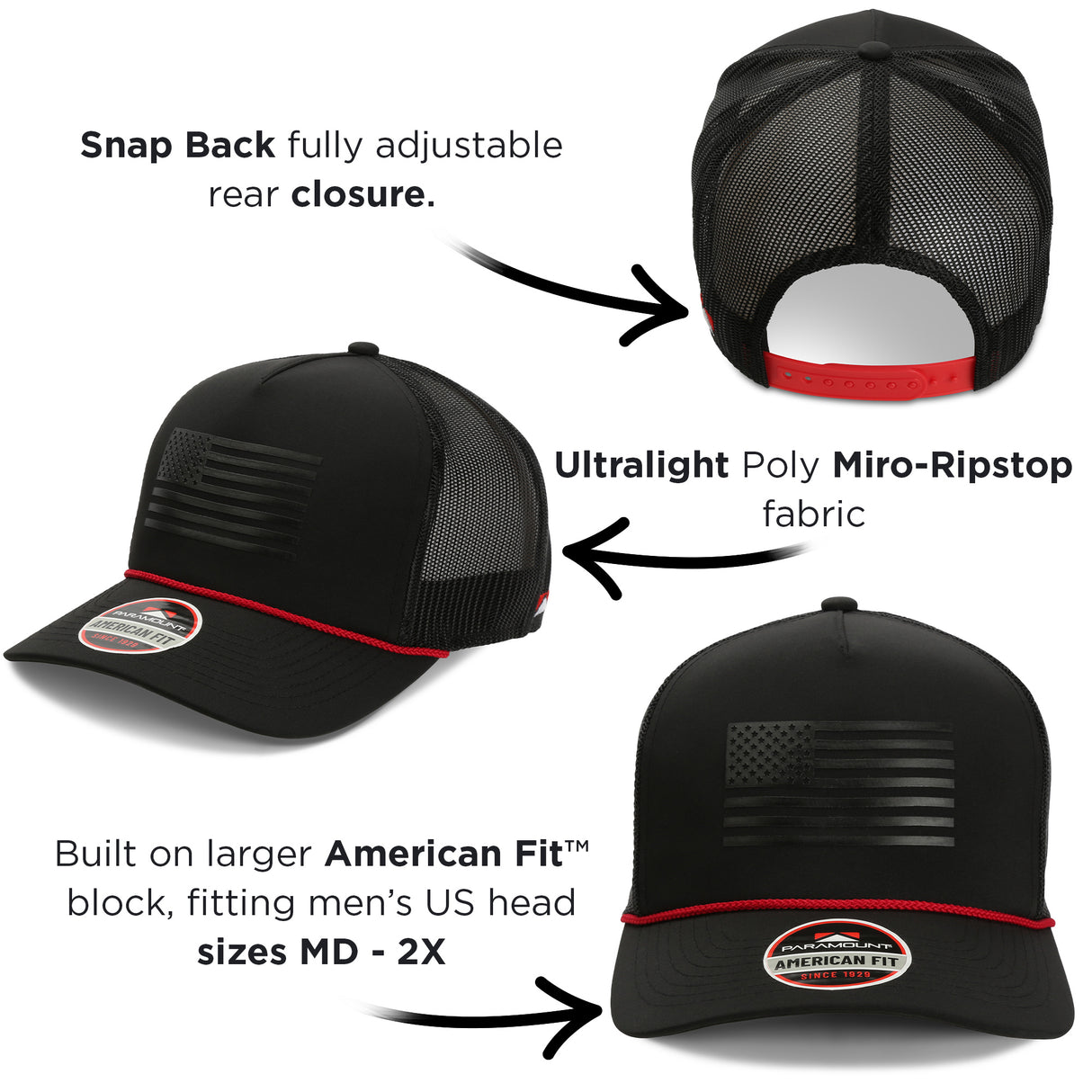 Ridgeline Thin Red Line-trucker Hat American Flag Rope Cap