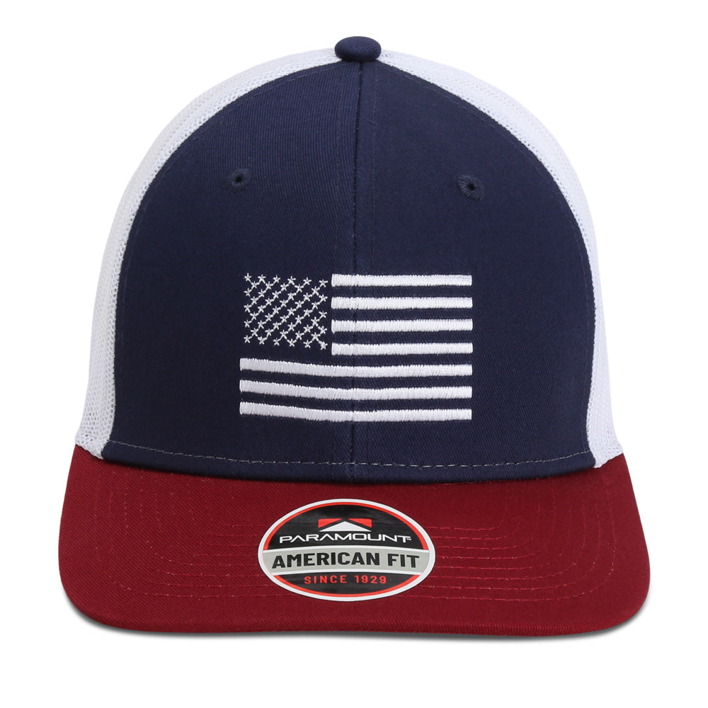 Paramount Adult Navy Red White Embroidered American Flag Mesh Back Cap by Fleet Farm