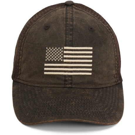 Waxed Cloth American Flag Mesh Back Hat