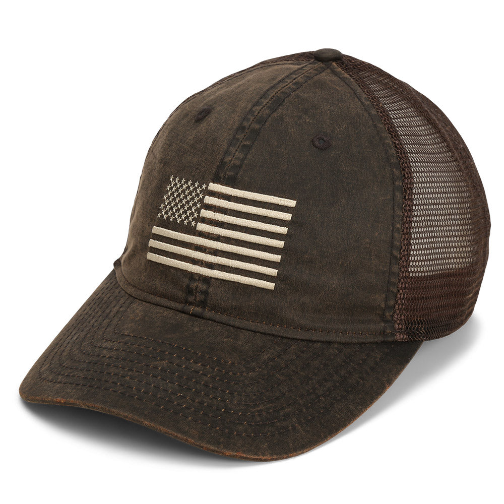 Waxed Cloth American Flag Mesh Back Hat