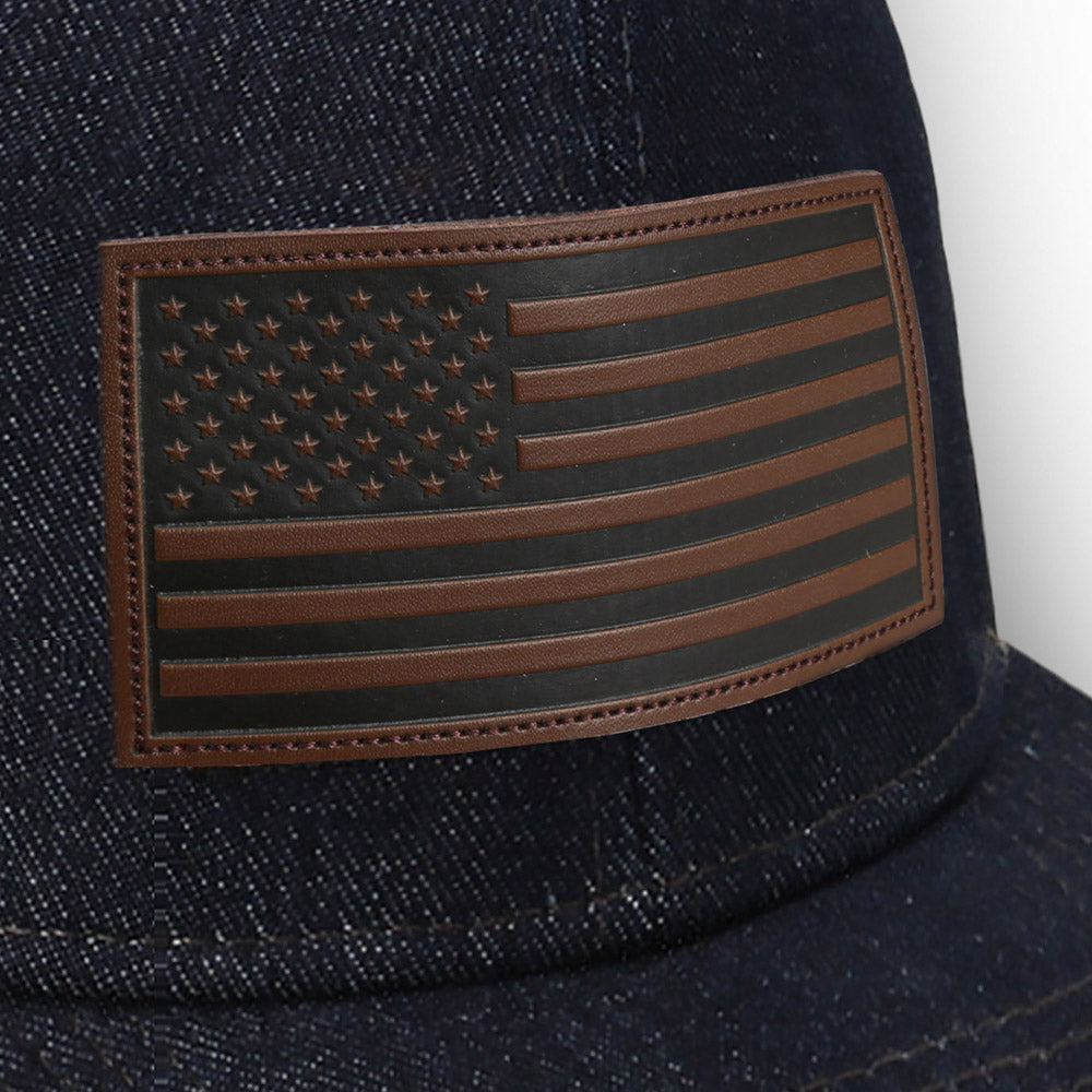Denim Mesh Back American Flag Leather Patch Hat