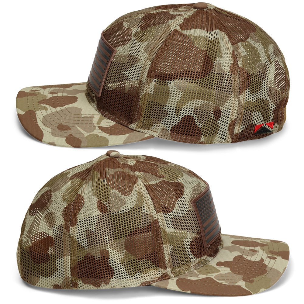 Old School Desert Camo All Mesh Leather Patch American Flag Hat Paramount Outdoors